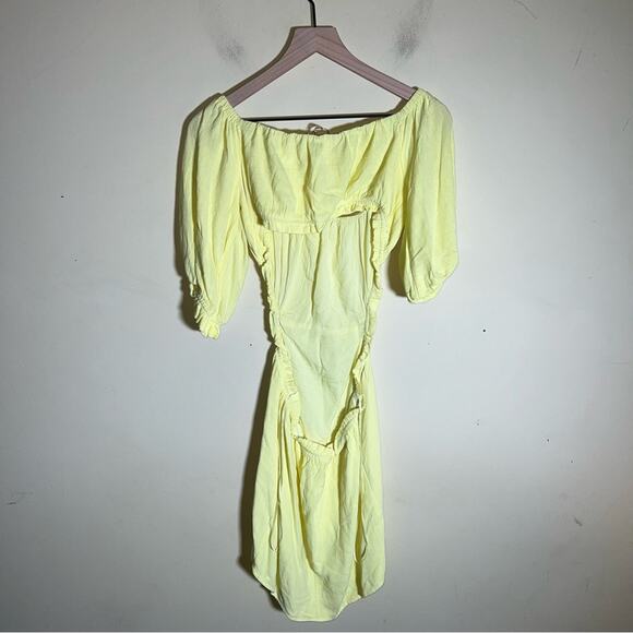 SKYLAR ROSE Linen Blend Cutout Off Shoulders Butter Yellow mini dress L - Picture 6 of 6